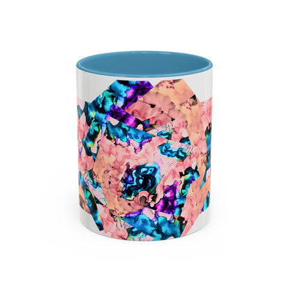 Abstract Gemstone Accent Coffee Mug — Pink & Teal Marble Art