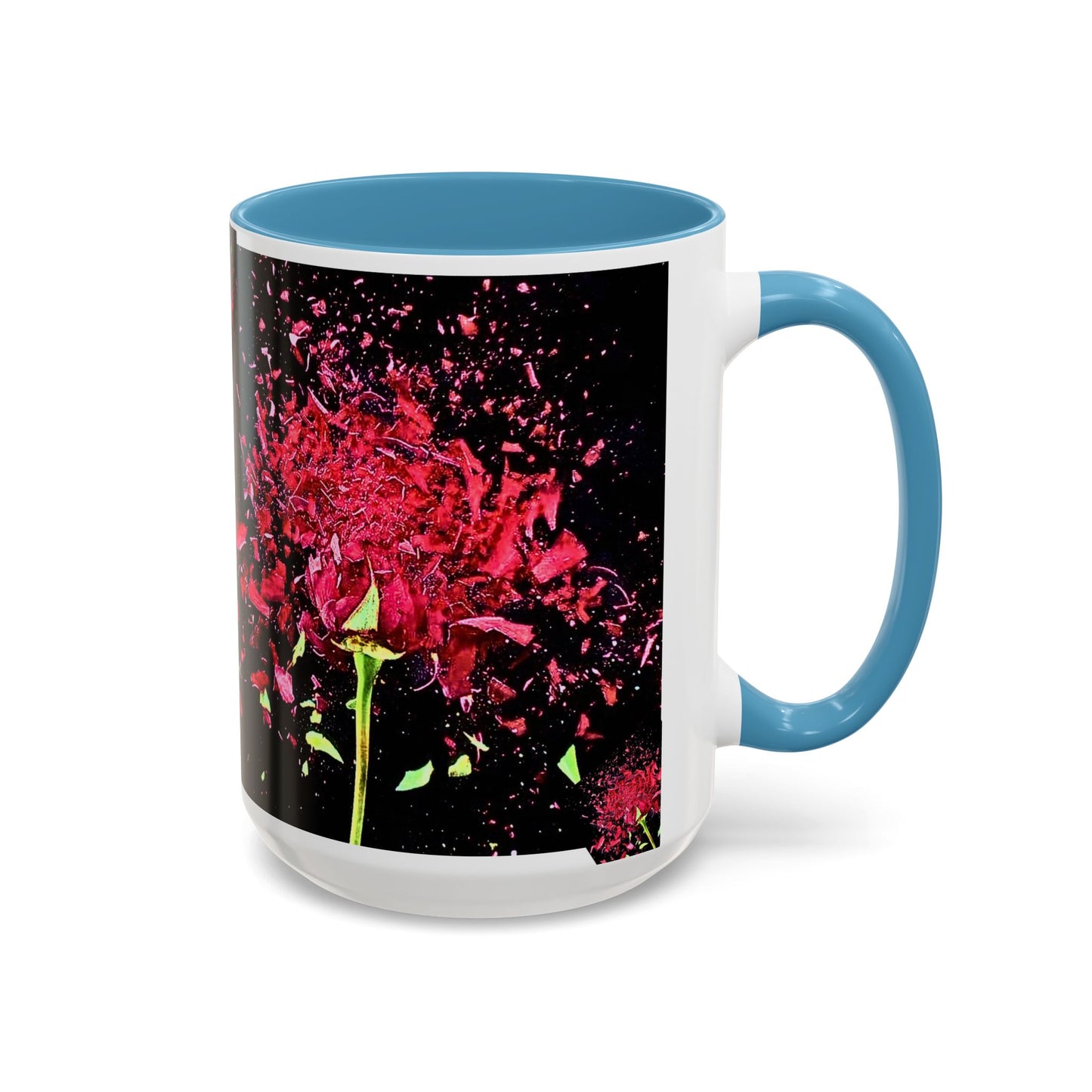 Black Floral Splash Coffee Mug — Red Rose Explosion Accent Mug (11/15oz)