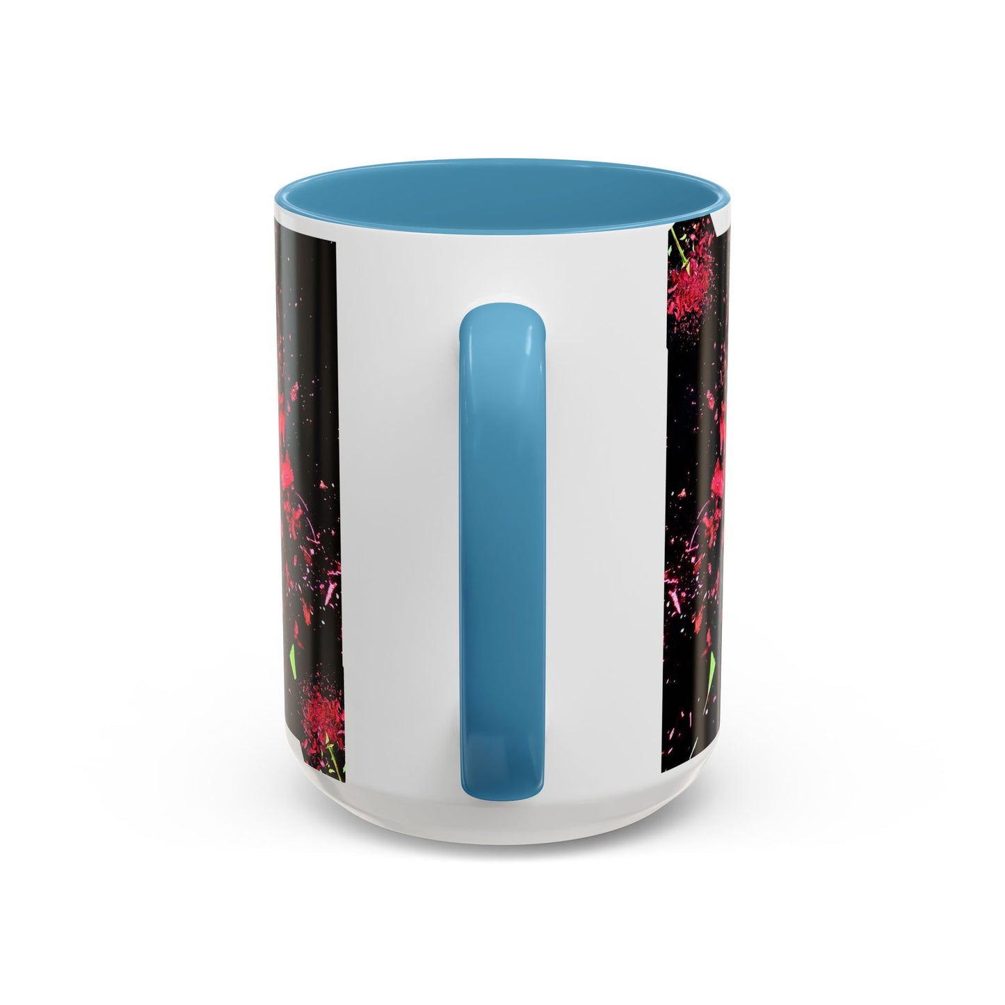 Black Floral Splash Coffee Mug — Red Rose Explosion Accent Mug (11/15oz)