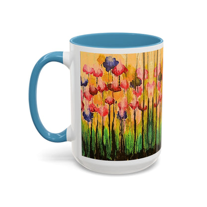 Floral Watercolor Accent Coffee Mug — Colorful Spring Poppy Art (11/15 oz)