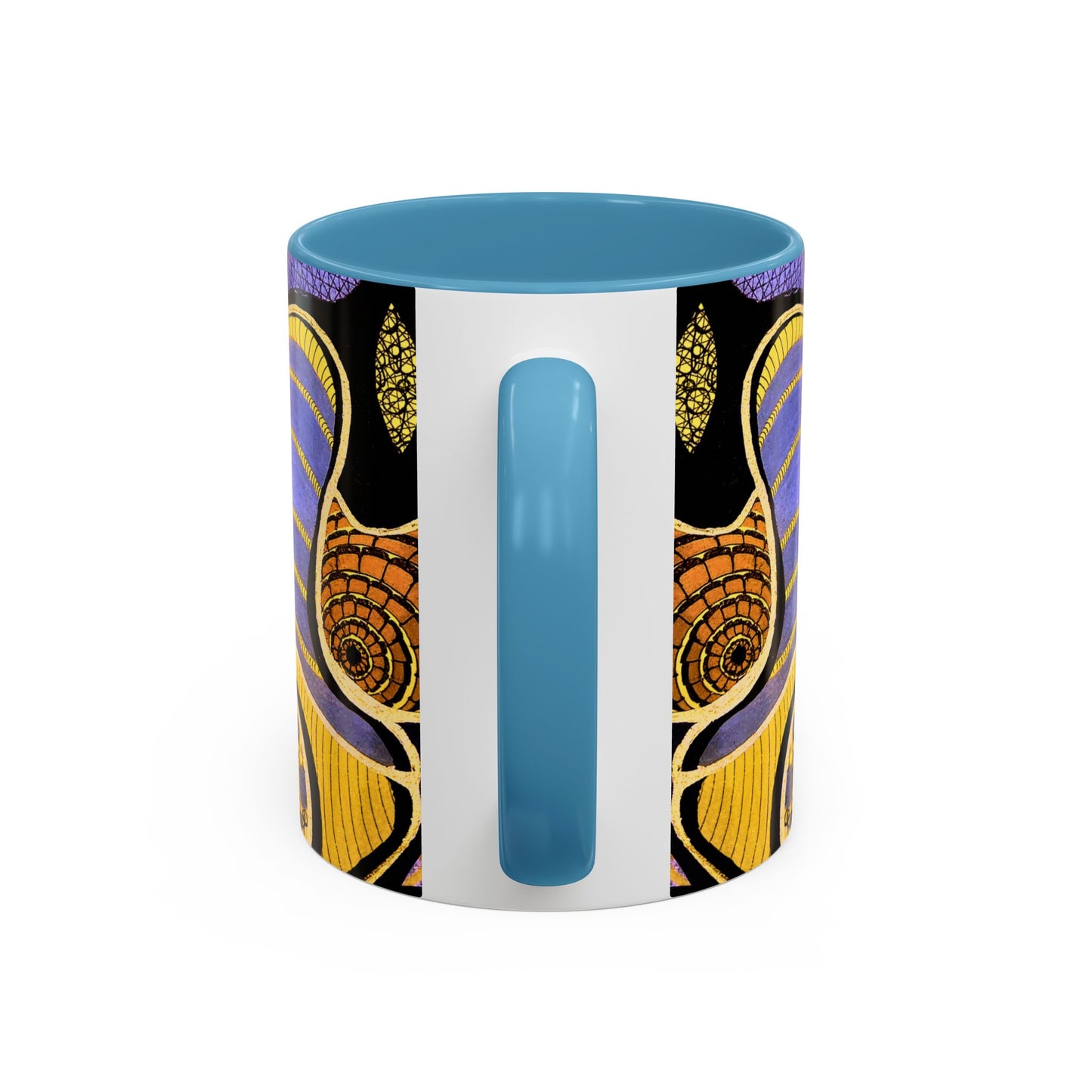 Psychedelic Seashells Accent Coffee Mug — Vibrant Purple & Gold Ocean Pattern (11/15oz)