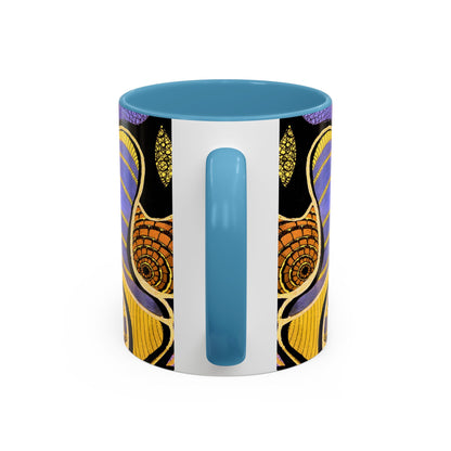 Psychedelic Seashells Accent Coffee Mug — Vibrant Purple & Gold Ocean Pattern (11/15oz)