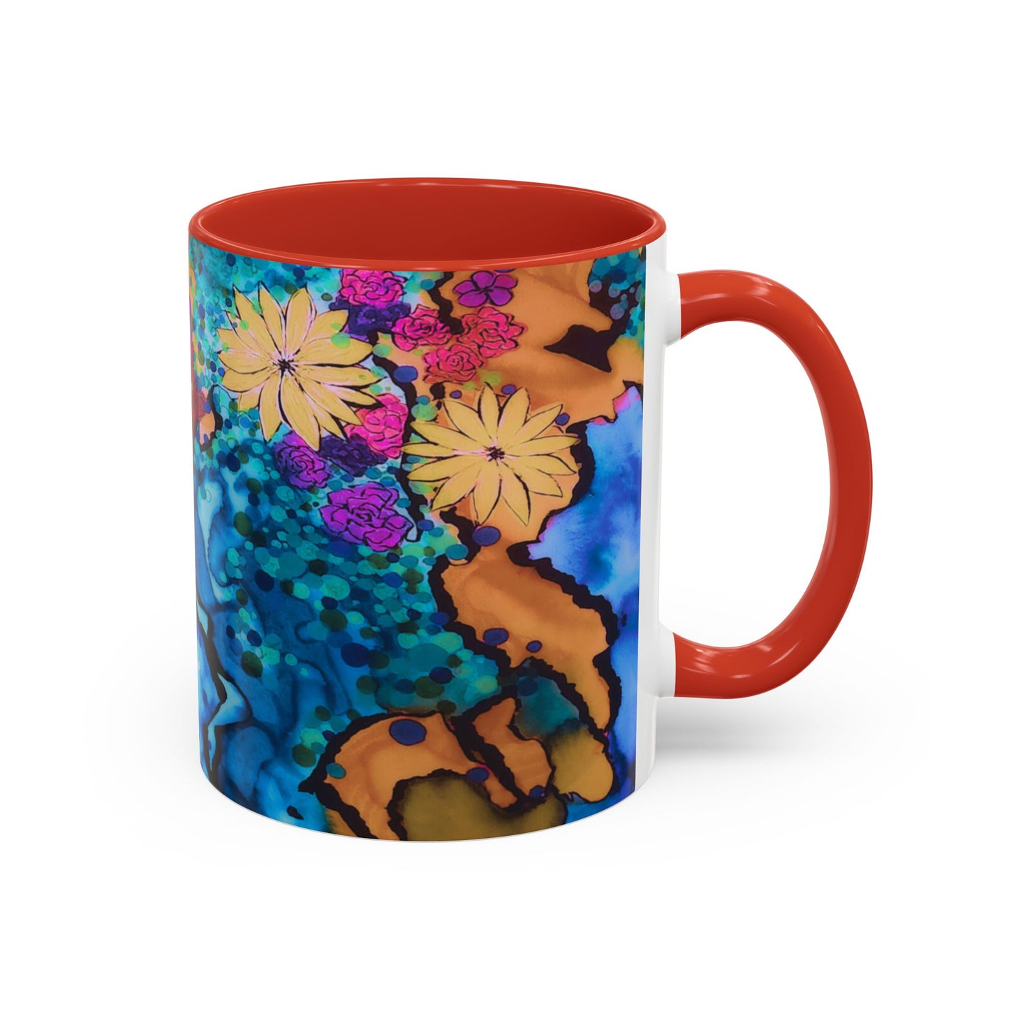 Vibrant Floral Watercolor Accent Coffee Mug