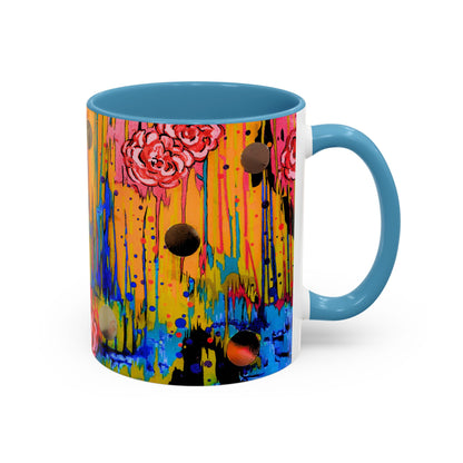 Vibrant Drip Floral Accent Coffee Mug — Colorful Abstract Roses (11/15 oz)