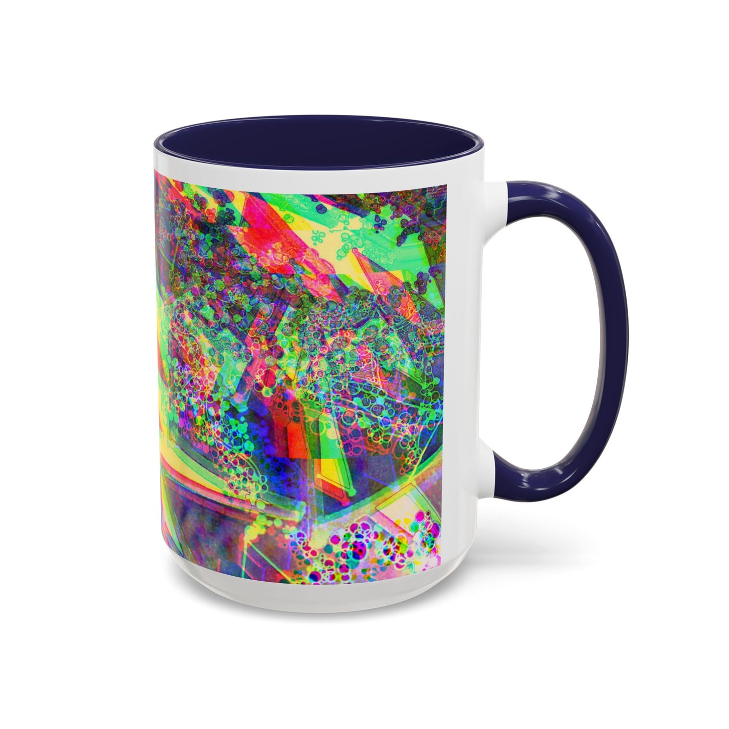 Psychedelic Geometric Accent Coffee Mug — Vibrant Neon Art Design (11/15oz)