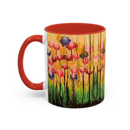 Floral Watercolor Accent Coffee Mug — Colorful Spring Poppy Art (11/15 oz)