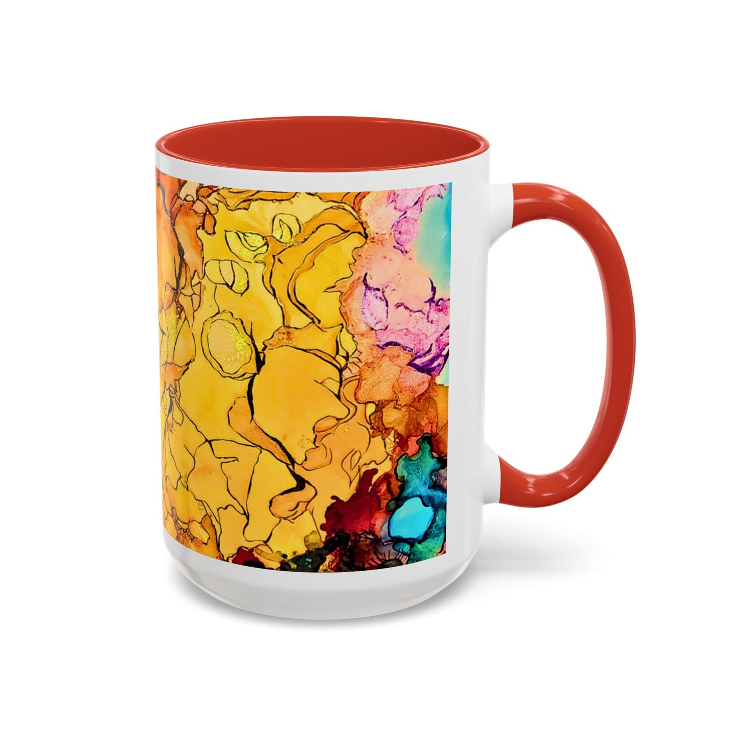 Yellow Floral Accent Coffee Mug – Bright Watercolor Peony Design (11/15oz)