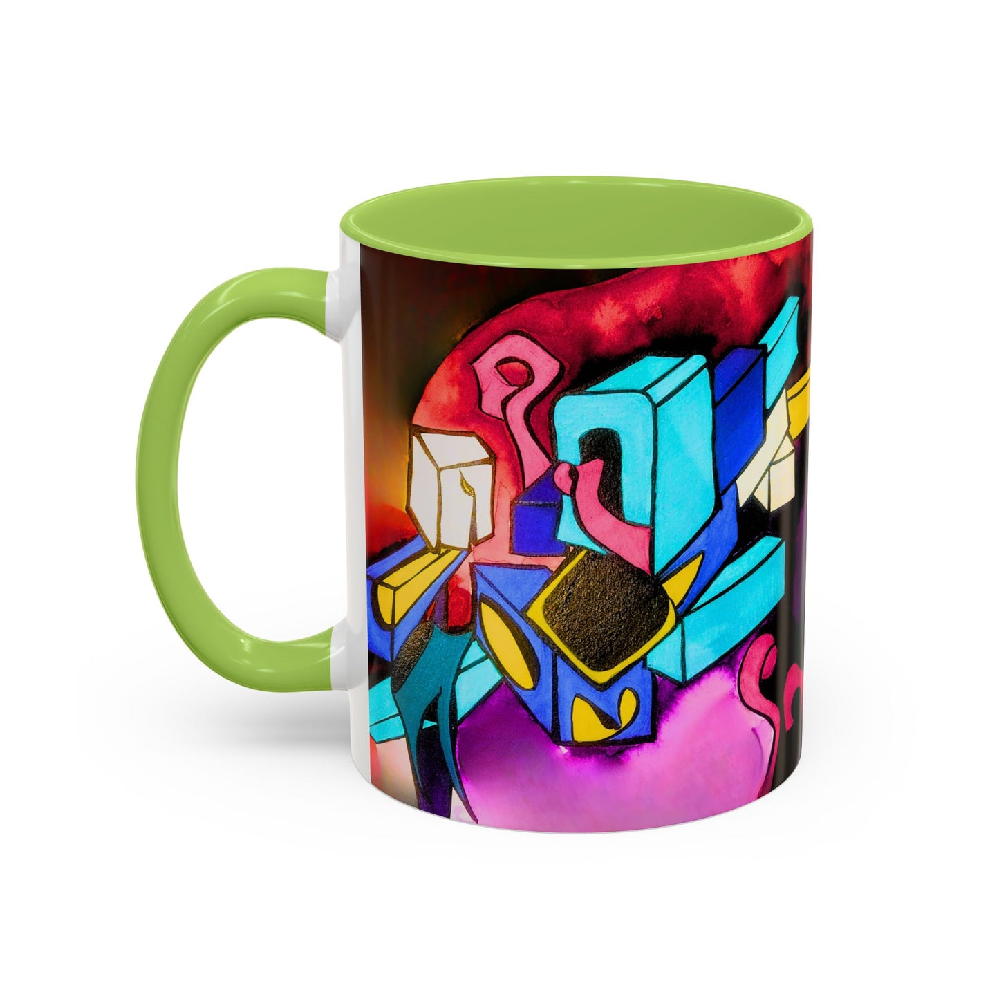 Abstract Neon Art Coffee Mug — Colorful Geometric Accent Mug