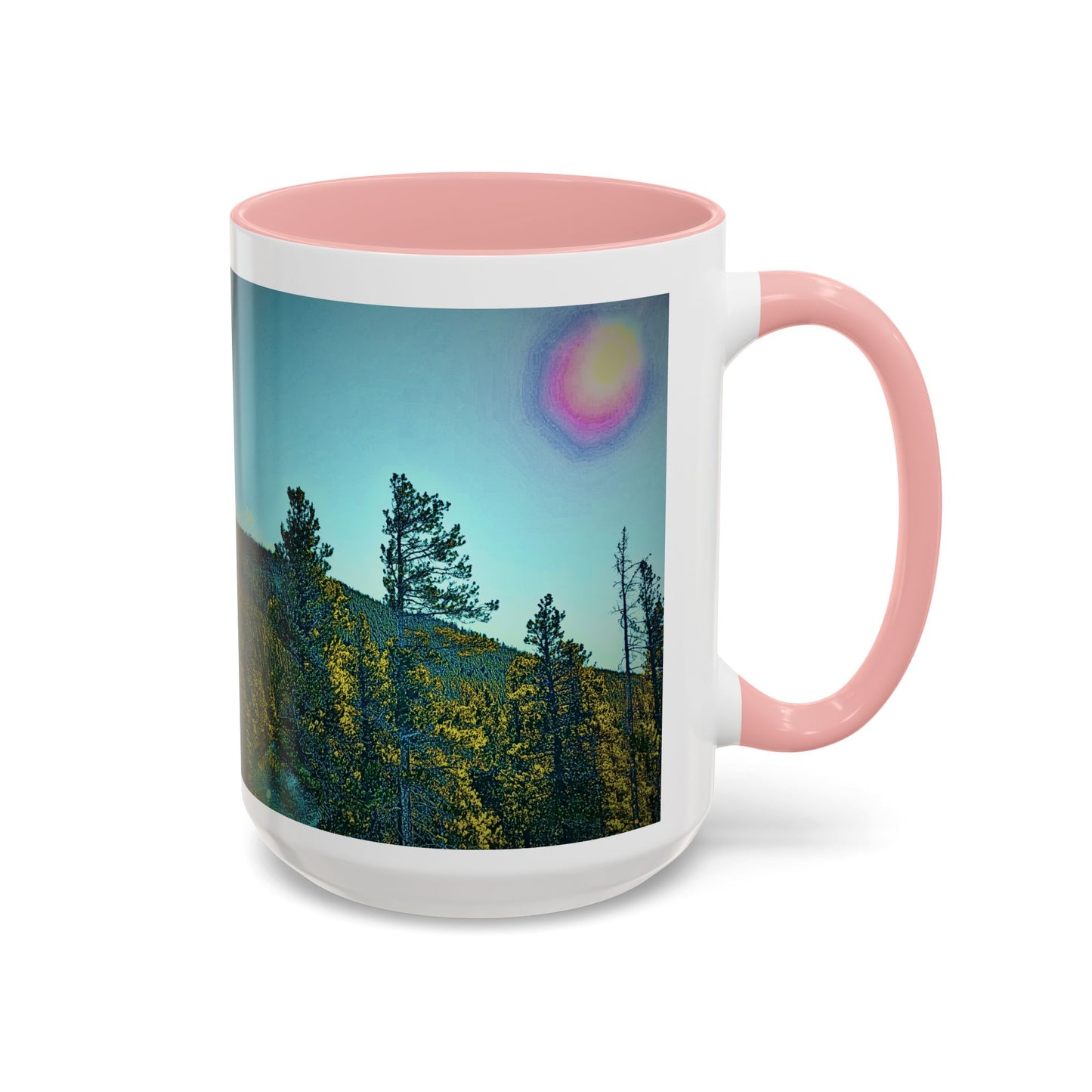 Scenic Pine Forest Accent Coffee Mug — Sunrise Landscape 11/15oz