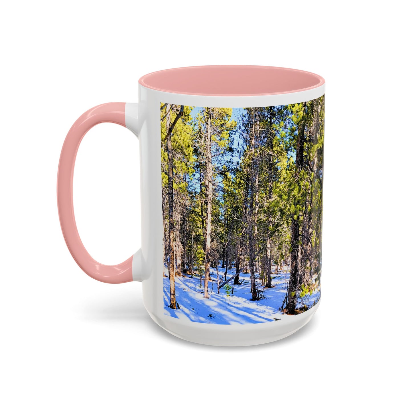 Pine Forest Snow Accent Coffee Mug – Scenic Nature Photography 11/15oz