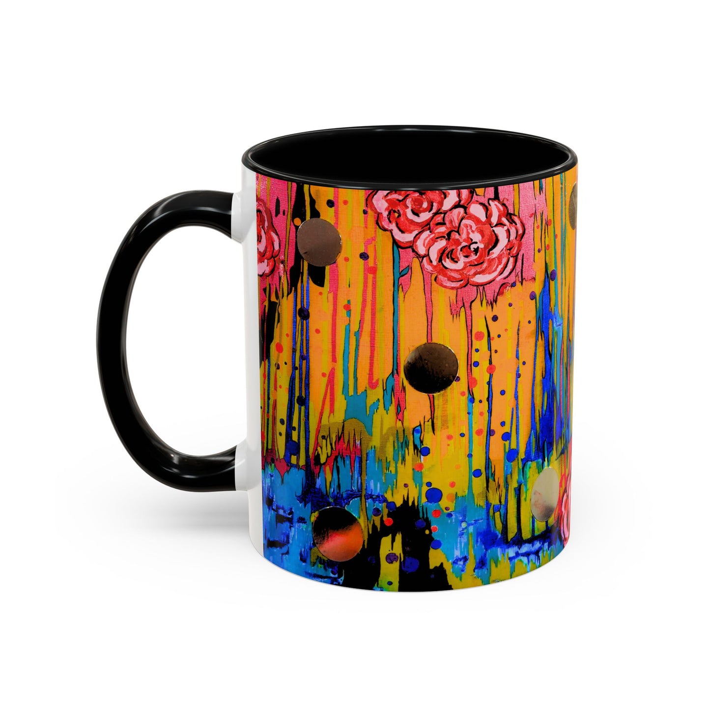Vibrant Drip Floral Accent Coffee Mug — Colorful Abstract Roses (11/15 oz)