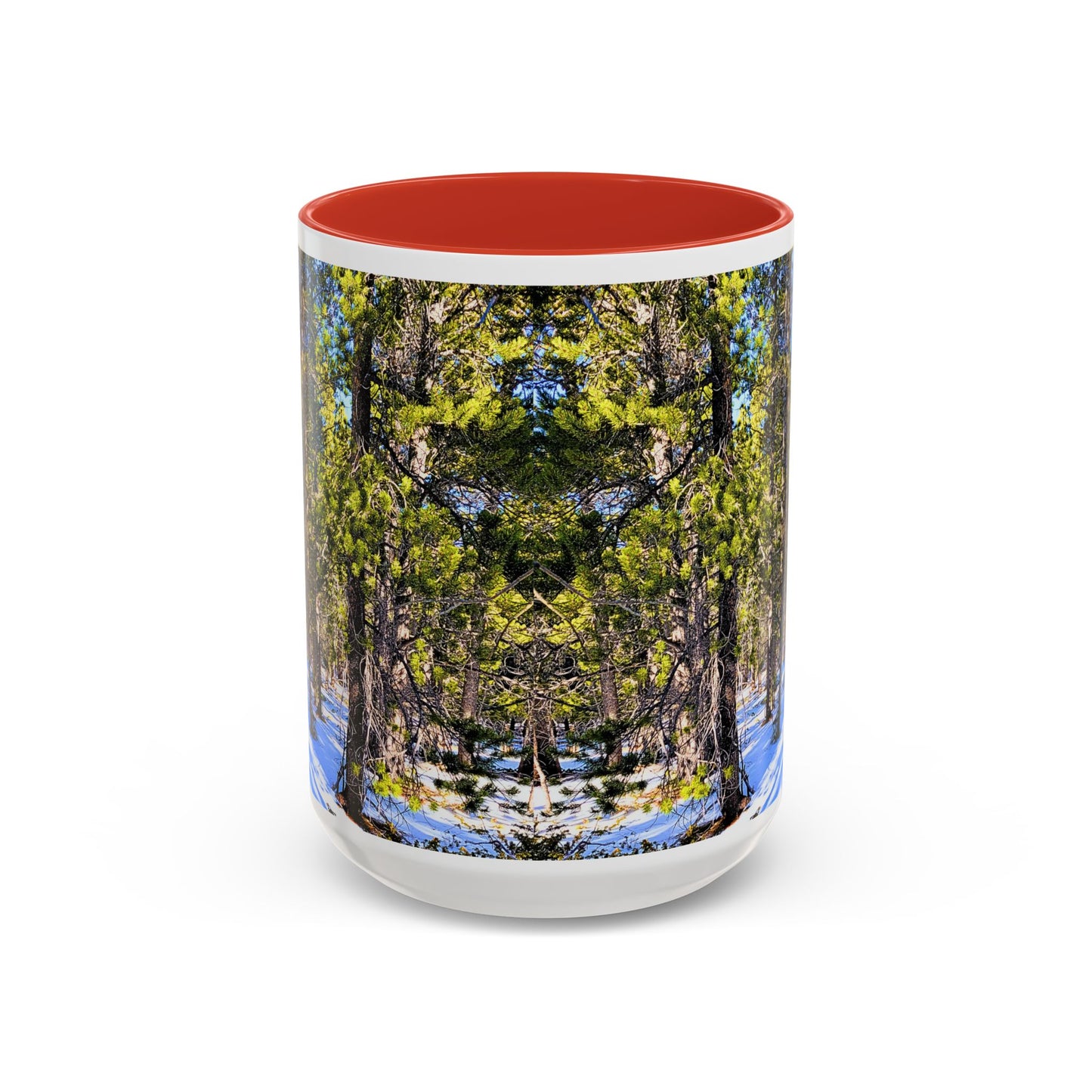 Pine Forest Snow Accent Coffee Mug – Scenic Nature Photography 11/15oz