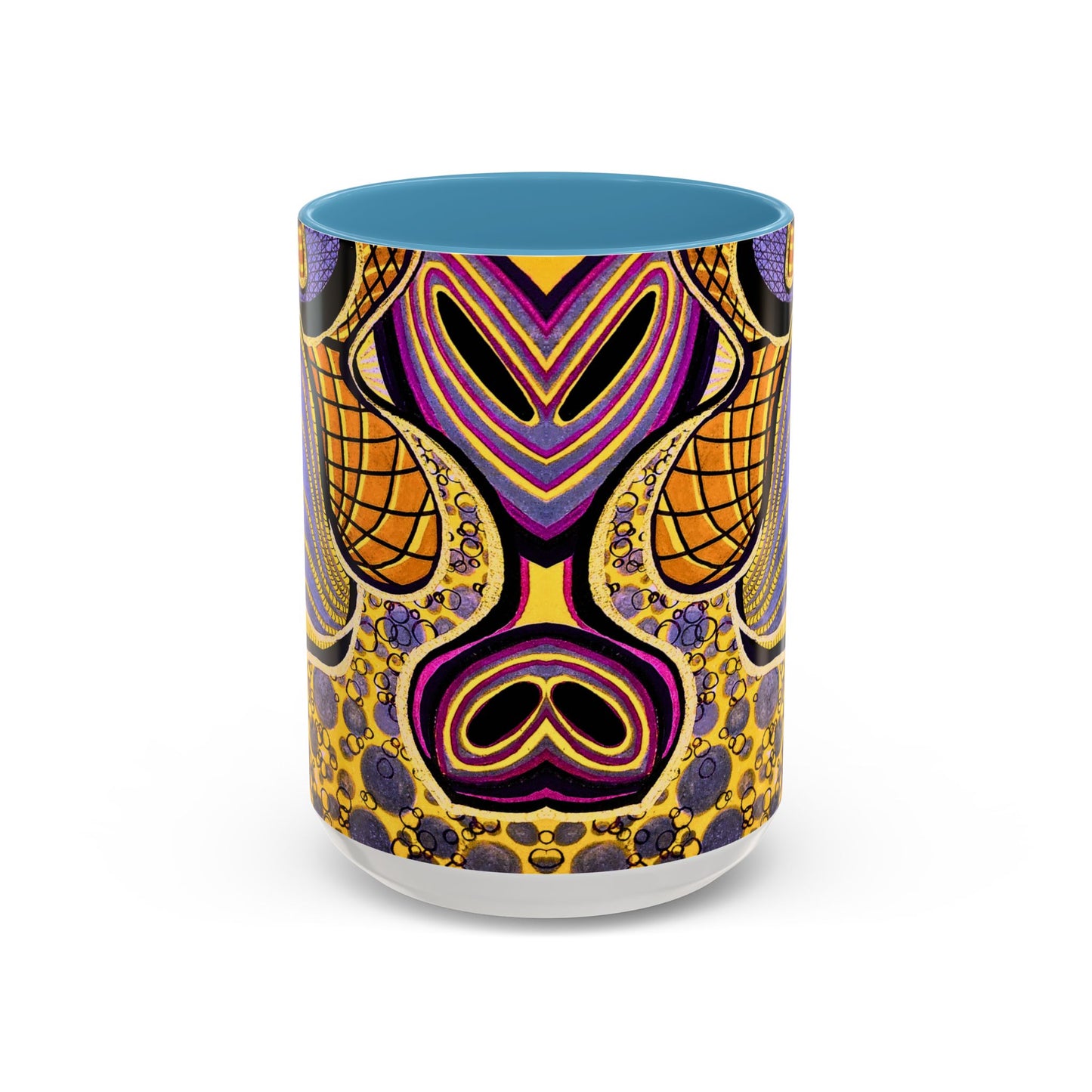 Psychedelic Seashells Accent Coffee Mug — Vibrant Purple & Gold Ocean Pattern (11/15oz)