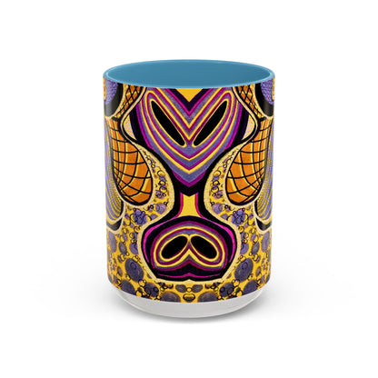 Psychedelic Seashells Accent Coffee Mug — Vibrant Purple & Gold Ocean Pattern (11/15oz)