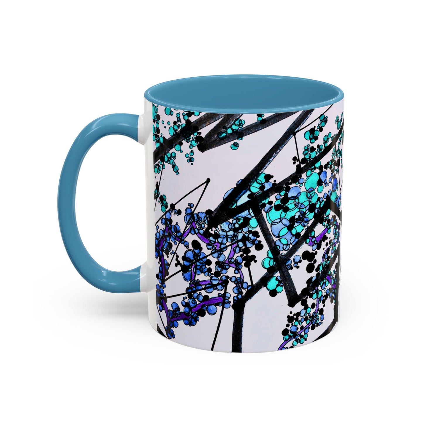Blue Botanical Accent Coffee Mug — Teal Floral Abstract 11/15oz
