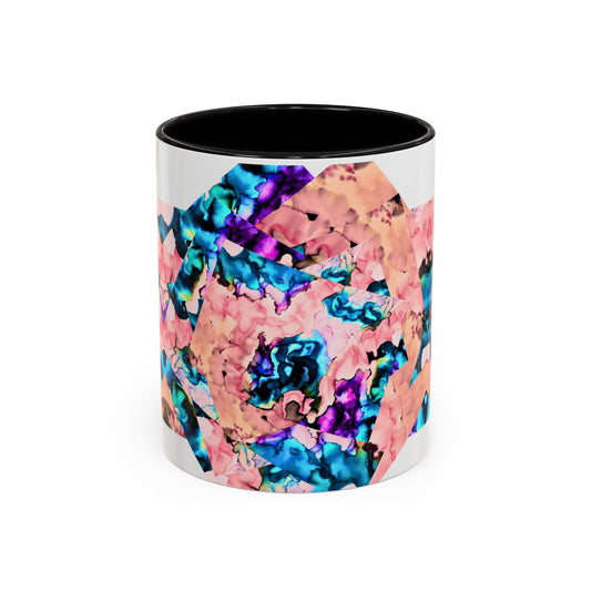 Abstract Gemstone Accent Coffee Mug — Pink & Teal Marble Art