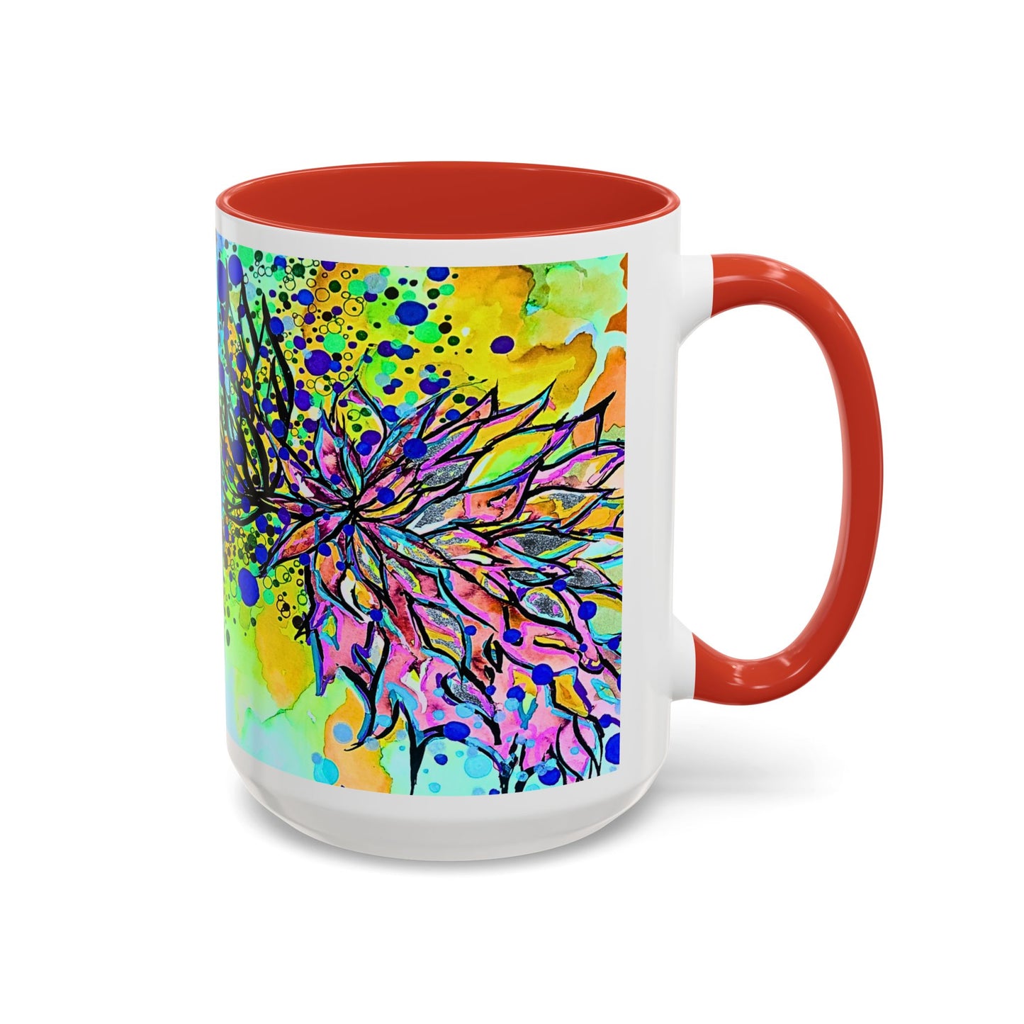 Artistic Floral Coffee Mug — Colorful Watercolor Mandala Accent Mug (11/15oz)