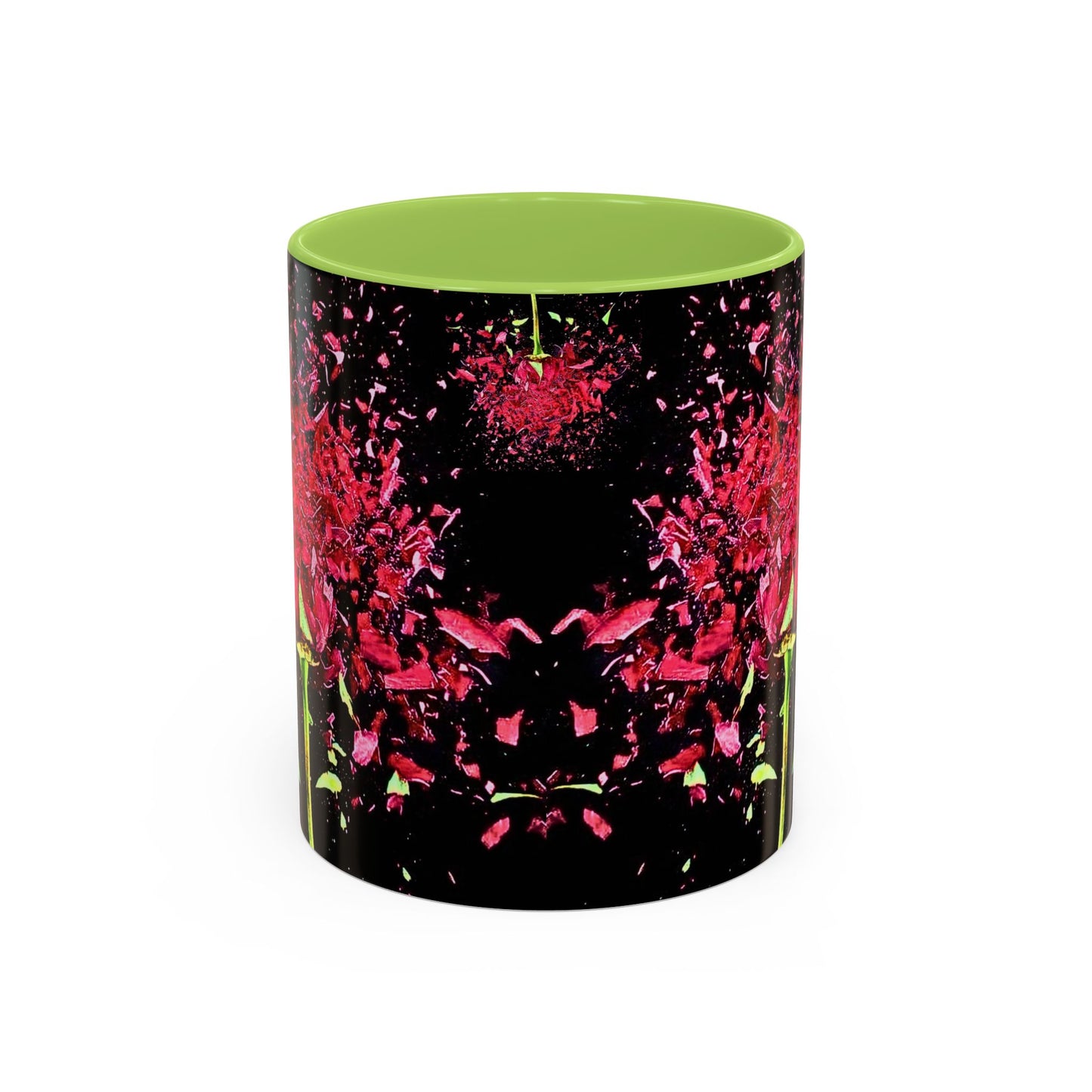 Black Floral Splash Coffee Mug — Red Rose Explosion Accent Mug (11/15oz)