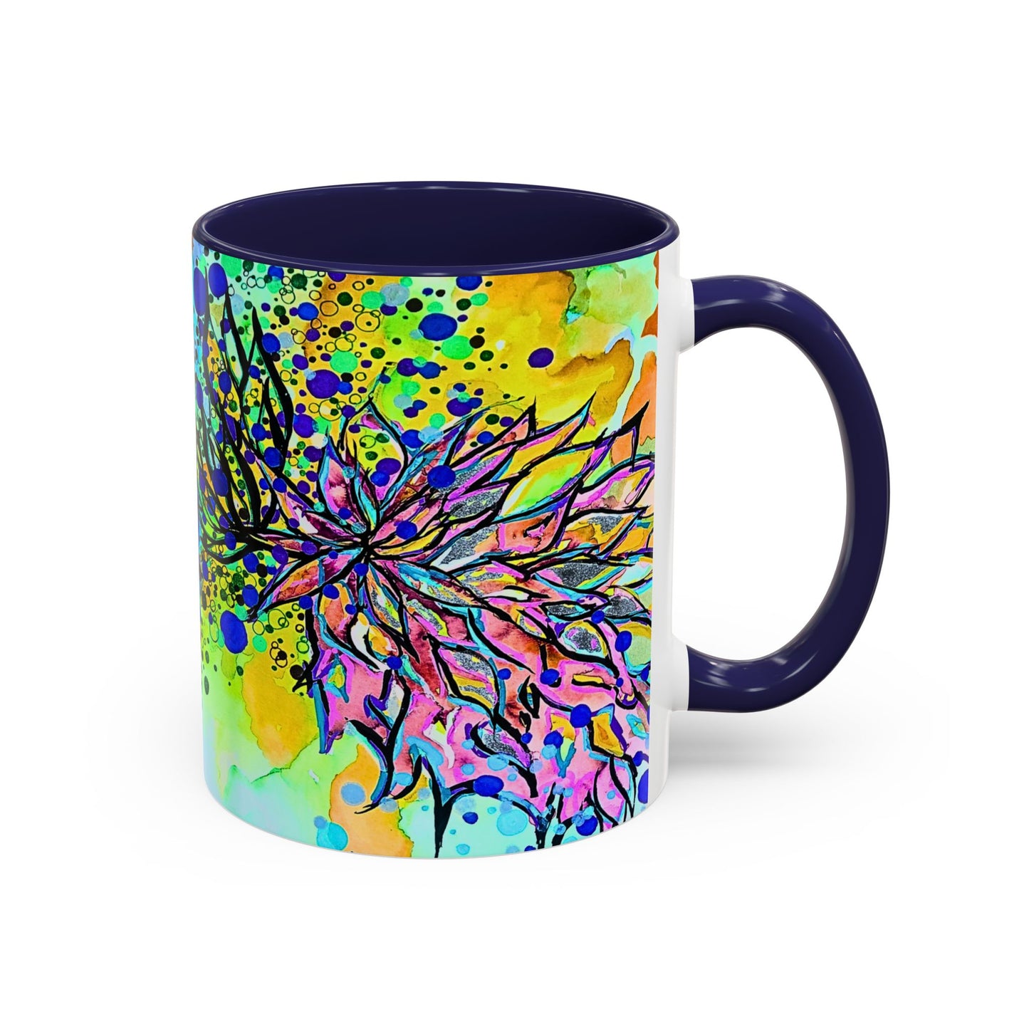 Artistic Floral Coffee Mug — Colorful Watercolor Mandala Accent Mug (11/15oz)